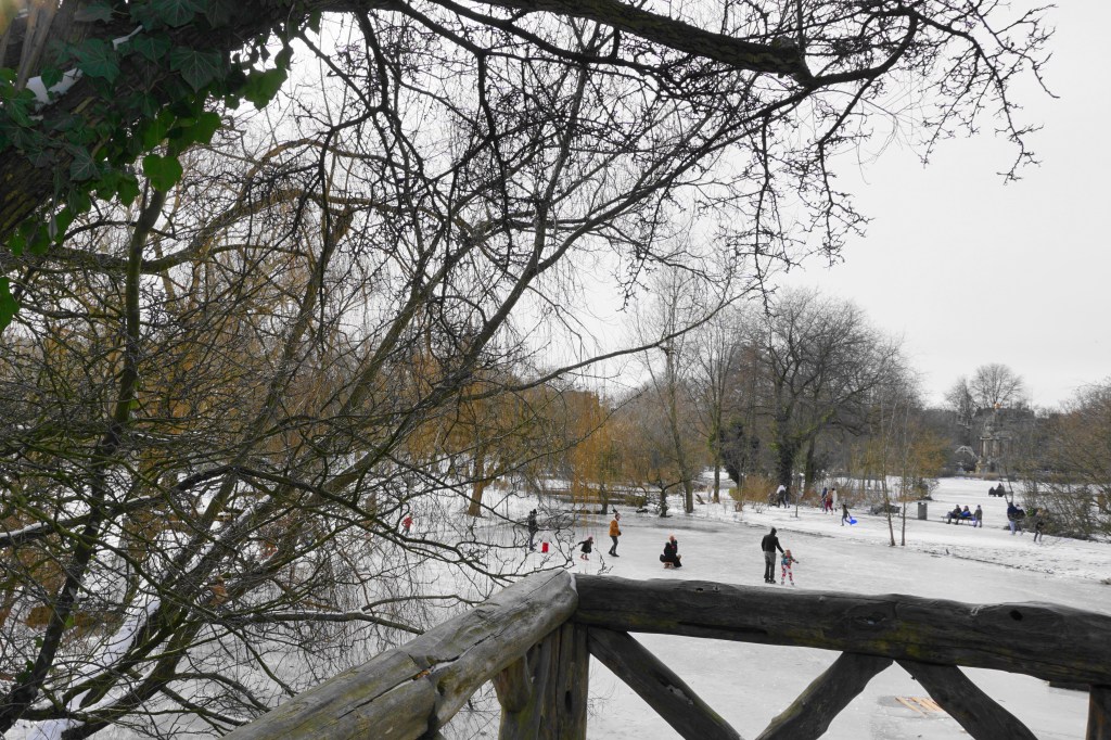Деца и родители на леда в Sarphatipark, Амстердам. (Снимка: Mokum.bg)